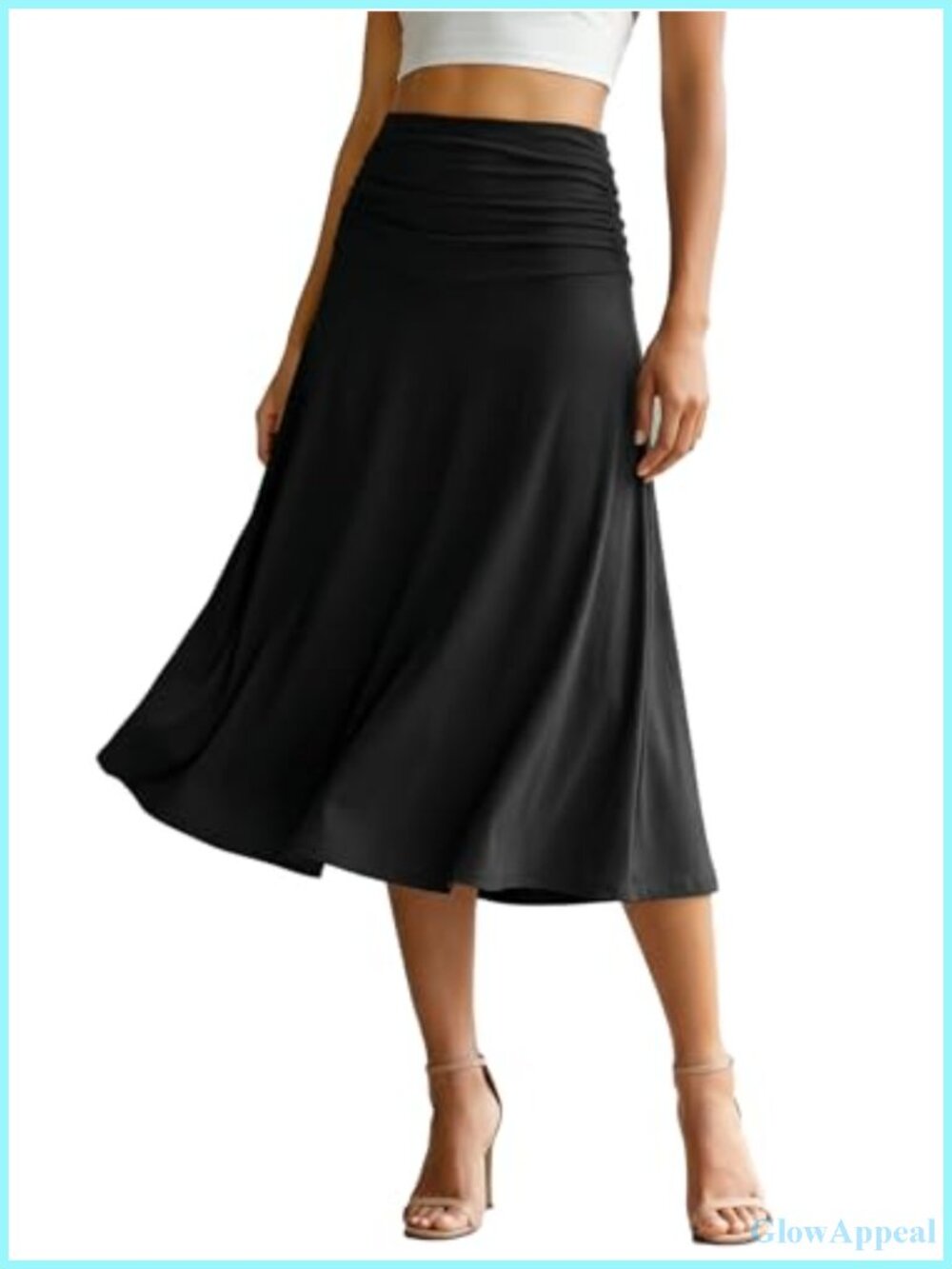 Ruched High Waist A-Line Midi Skirt – Lyocell Stretch Flowy